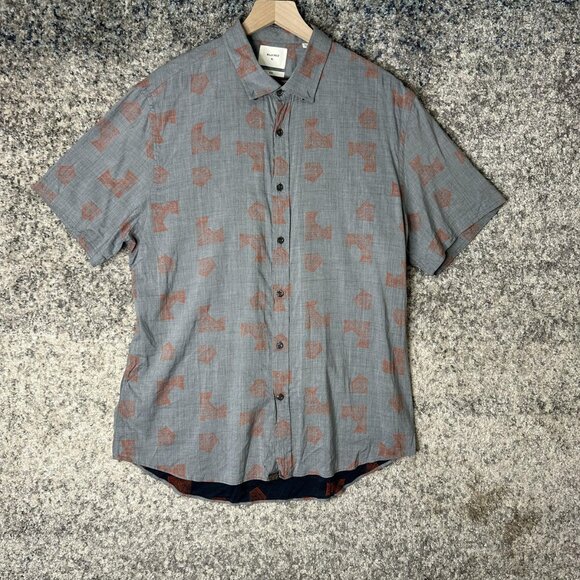 Billy Reid Other - Billy Reid‎ Shirt Mens XL Gray Red Slim Made Italy Geometric Print Short Sleeve